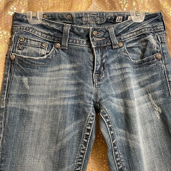 Miss me boot cut rhinestone chain pocket jeans, size 28 EUC - Picture 3 of 10